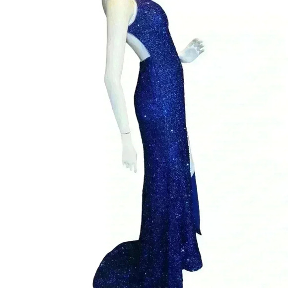 Unbranded V neck backless stretch sequin slit sleeveless evening maxi dress. - Picture 6 of 16